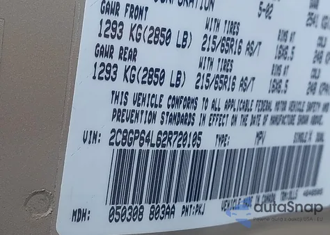 2002 Chrysler Town & Country Limited z USA, uszkodzony, nr VIN 2C8GP64L62R720105